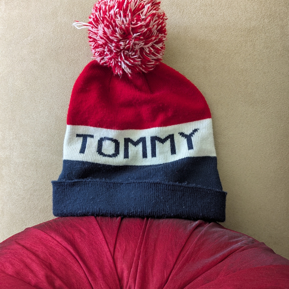 Tommy Hilfiger Vintage Red and Blue Pom Pom Beanie